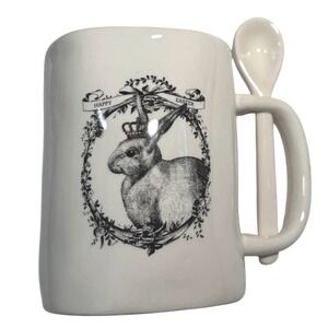 Arlington Designs White Ceramic Bunny Mug with Spoon New